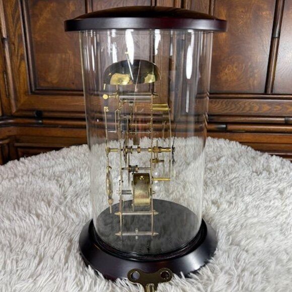 Vintage Wood Glass Brass Turnkey Pendulum Column Clock - Picture 3 of 13